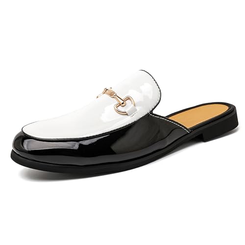 Image of FLQL Men's Leather Scuff Slippers Velvet Slip On Loafers Fashion Backless Mule Clogs Anti-Slip Sandals Slides for Men and Women Designer Size 7-13
