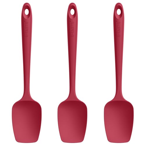 Image of U-Taste Silicone Spoon Spatula Set of 3, 600F High Heat Resistant, Red