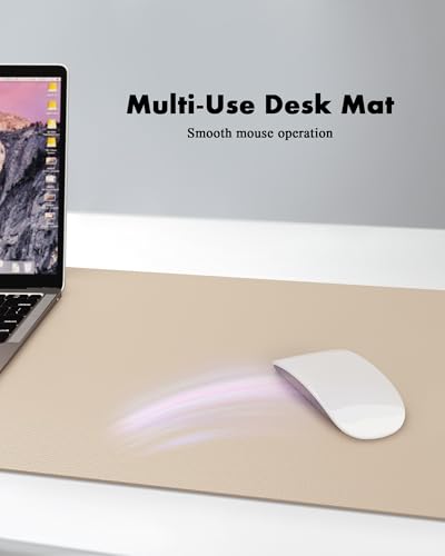 Image of YSAGi Double-Sided Desk Mat, 23.6 inchx13.7 inch Leather & Eco Cork Protector, Large Mouse Pad & Writing Pad for Office /Home (Beige /Cork)