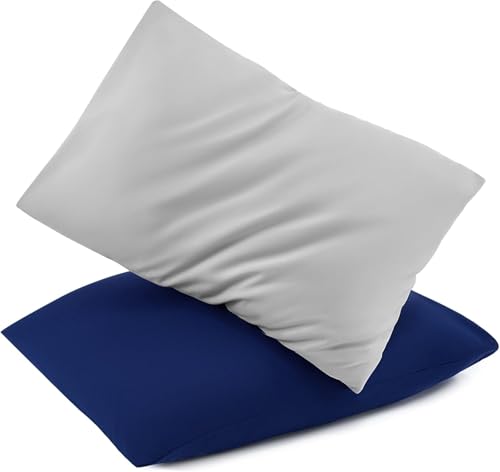 Image of TILLYOU Toddler Pillowcase 2 Pack with Envelope Closure,13 inch x 18 inch Silky Soft Microfiber Travel Kids Pillowcase for Boys and Girls,Gray & Navy