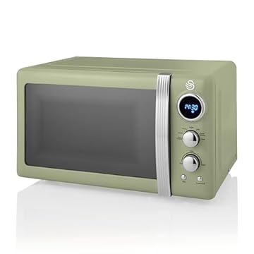 Swan SM22030LGN Retro LED Digital Microwave with Glass Turntable, 5 Power levels & Defrost Setting, 20L, 800W, Green