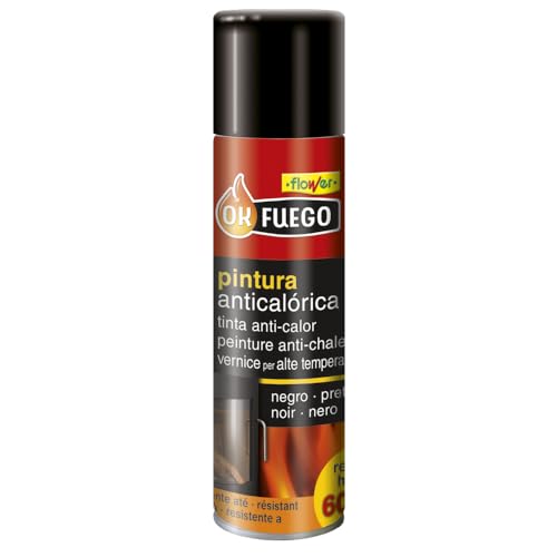Flower - Pintura Anticalórica en Spray | Resistente a Altas Temperaturas | Ideal para Estufas y Chimeneas | Aplicación Sencilla | Acabado Negro Elegante, Negro, 1 g (Paquete de 1)