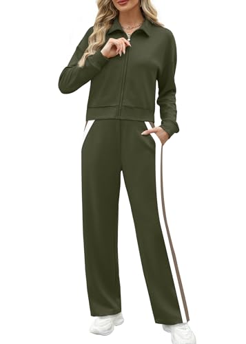 Image of XIEERDUO Lounge Sets for Women 2025 Sweatsuit 2 Piece Outfits Sweatshirt Wide Leg Sweatpant Tracksuit Matching Set