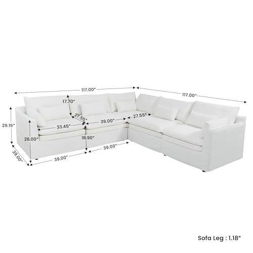 Image of WJShome Modular Sectional Sofa, Deep Seat V-Shaped Cloud Couch with Water-Resistant & Stain-Resistant Fabric, Removable Washable Covers,Modern Sleeper Sofa for Living Room, Apartment, White
