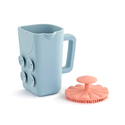 Image of DEMDACO Love to Play Collection Baby Bath Rinse Cup and Silicone Scalp Scrubber Set - Gentle Hair Washing Aid for Infants & Toddlers Soft Silicone Kids' Brush & Ergonomic Rinse Pitcher, Pink