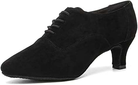 HIPPOSEUS Latin Dance Shoes for Women with Closed Toe Lace up Ballroom Latin Salsa Tango Dance Practice Shoes Low Heel 2.33",Black, 7 B(M) US | Image 1