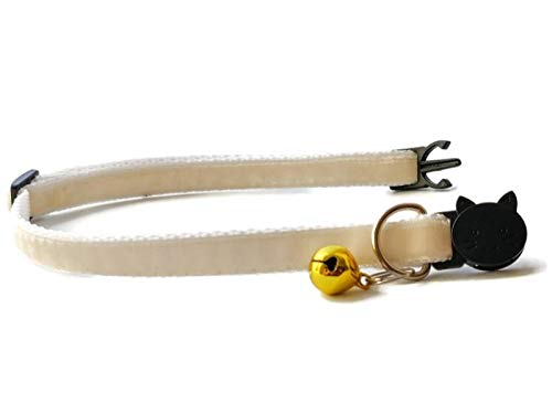 Velvet Cat Collars with Bell, Cream Velvet, Cat Collar (14cm - 24cm) - Image 2