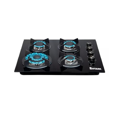 Parrilla a Gas 4 Quemadores Estufa Vidrio Templado Empotrable | Hierro Fundido, Encendido Eléctrico, Perillas Metalicas | Incluye Accesorios | Gas LP y Natural | Acero Inoxidable (4 Quemadores.)