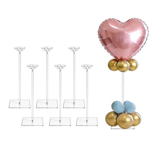 HONTUU 6 Pack Clear Acrylic Balloon Stand Kit 15.75 Inch Reusable Balloon Sticks Holder With Base Perfect for Tabletop Centerpiece Party Event Decorations (15.75 6 Pack)