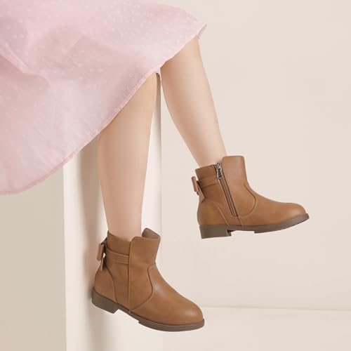 PANDANINJIA Girls Boots Toddler Kids Fashion Short Ankle Dress Bow Booties with Side Zipper Boots4