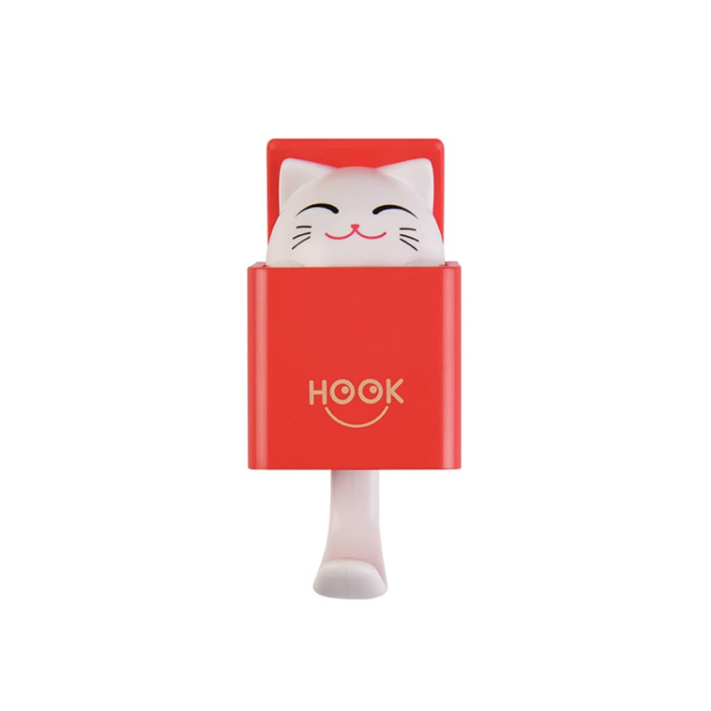 tooloflife 1PSC Cute Cat Wall Hook Self Adhesive Hooks Novelty Plastic Cat Hooks Wall Hanger Animal Hooks Heavy Duty for Bathroom Bedroom Kitchen Kids Room(Red)