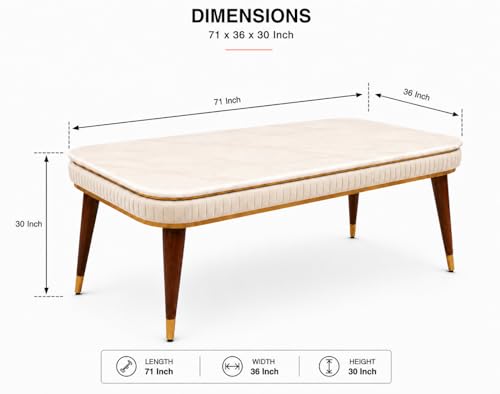 Image of WOODEN SPACE 6-Seater Wooden Dining Table Set | Nano Composite Marble Top | Solid Wood Base | Modern Dining Room Furniture with 6 Chairs (Modern Beige)