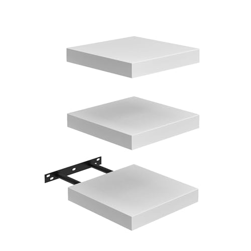 FURNITABLE Mensola da Muro Set di 3 Mensola da Parete Compatte da 20 x 20 cm, in MDF, per Bagno, Cucina, Corridoio, Bianco