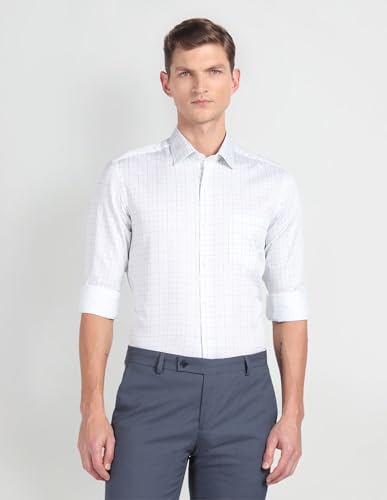 Image of Arrow Men Slim fit Cotton Checked Long Sleeves Cutaway Collar Shirt