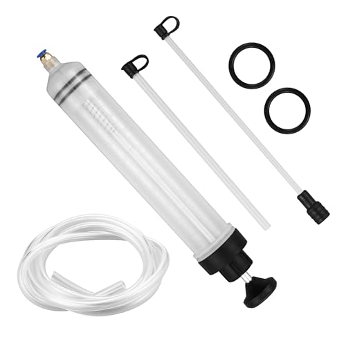 Nuangoo Jeringa de Succión de Aceite 500ml, Bomba Extractora de Líquido Manual con Manguera, Jeringa Grande para Extracción y Relleno de Aceite de Motor, Líquido de Frenos, Transmisión y Refrigerante