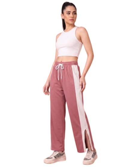 Women's Track Pants, Pink with Side Stripe, Drawstring Waist, Side Slit, Casual Wear-picture-12