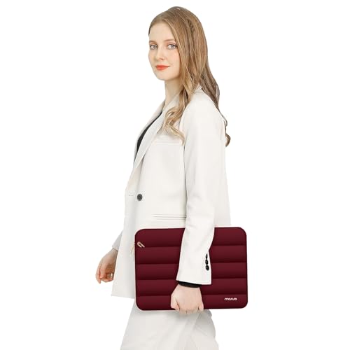Image of MOSISO 15-15.6 inch Laptop Case, 16 inch Puffy Laptop Sleeve Compatible with MacBook Pro 16, HP Dell ASUS Acer Toshiba Lenovo Notebook Computer, Polyester Horizontal Bag with Small Case, Red