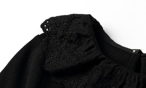 Image of LittleSpring Girls Ribbed Knit Long Sleeve Tshirt with Lace Ruffle Collar