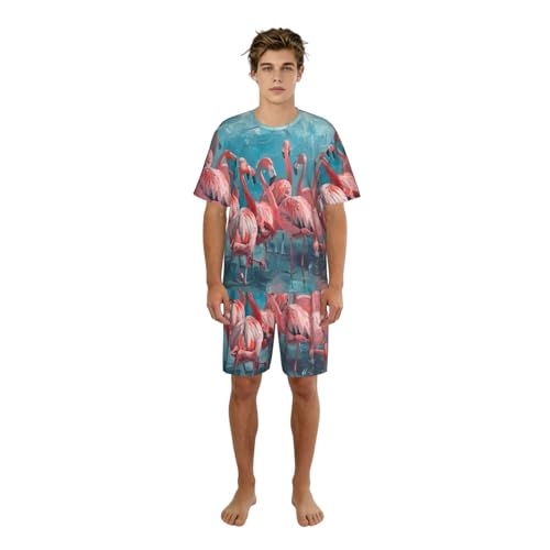 Pyjama court homme contre la chaleur : ensemble respirant flamants roses