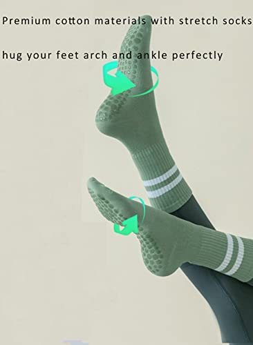CHUNG Women Yoga Socks Cotton Non-Slip with Grips Anti-Skid for Pilates Dance above Ankle Crew Teenagers Students3
