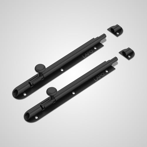 Image of LAPO 2 Pack Heavy Duty Stainless Steel Tower Bolt 8 Inch, Tower Bolt for Main Door and Bathroom, Kundi Latch for Bedroom, Chitakni, Tower Bolt for Home,Offices Doors,Windows (Black Finish, Pack of 2)