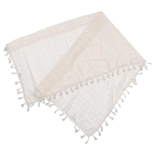 SMASOLO Cenefa Cortina de Encaje Calado con Borlas Visillo Corto Crochet para Cocina Baño y Sala Estilo Rústico Bohemio Decoración Natural y Versátil para Ventanas Pequeñas