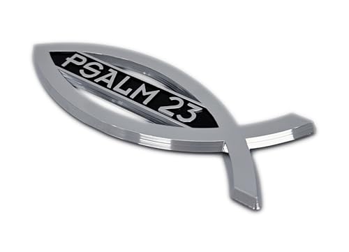 Image of Elektroplate Christian Fish Psalm 23 OEM Chrome Emblem for Cars, Trucks, and All Auto | Universal Fit at 4 inch x 1.4 inch | Weatherproof