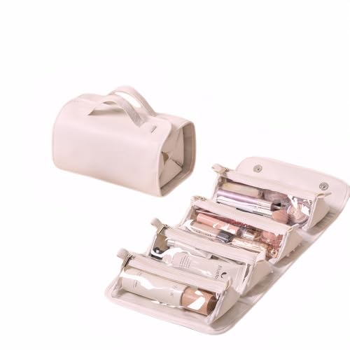 GEDEUBAN Portable 4-In-1 Roll Up Foldable Makeup Bag, Waterproof Cosmetic Bag, Hanging, Independent Partition, Removable