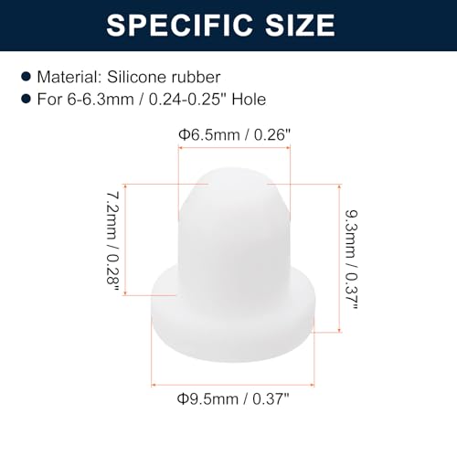 Image of uxcell 32 Pieces White Rubber Stopper, 6.5mm Plug Holes for 6-6.3mm /0.24-0.25 inch Hole