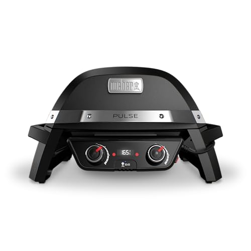 Weber PULSE 2000 Elektro Grill, 49 x 39cm Grillfläche, Temperaturen über 300°C, Zwei-Zonen-Grillen, Digitaler Temperaturregler & Thermometer, Porzellanemaillierter Guss-Grillrost - Schwarz (82010079)