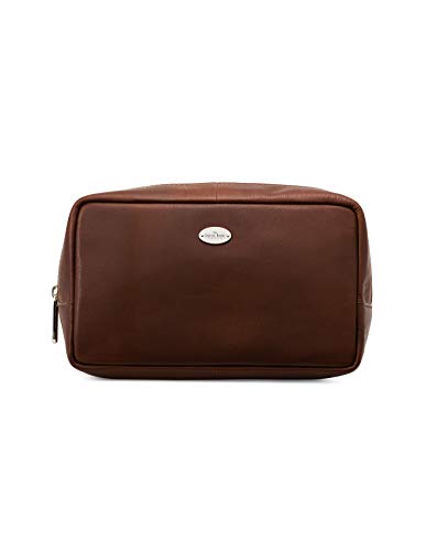 THE SAVILE ROW COMPANY LONDON Mens Genuine 100% Leather Toiletry Travel Wash Bag - Plain Chocolate Brown