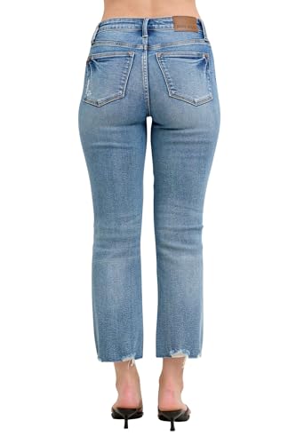 Judy Blue Women's Mid-Rise Vintage Wash Destroy Hem Kick Flare Cropped Jeans3