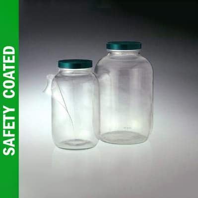 Qorpak GLC-02241 Safety Coated Clear Standard Wide Mouth Bottle with 70-400 Black Phenolic Pulp/Tin Foil Lined Cap, 8 oz (Pack of 24)