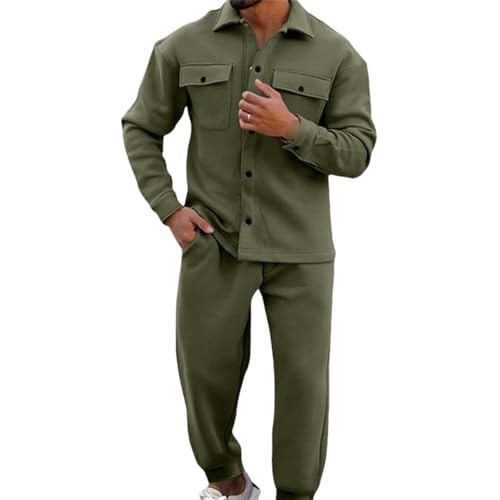 Athleisure 2-Piece Suede Set, Mens Sweatsuits 2 Piece Outfits, Men Shirt Jacket Jogging Pants 2 Pieces Loose Casual Suits4