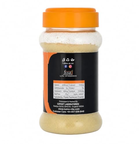 Image of Nutra Vita Freeze Dried Parmesan Cheese Powder (100 Grams) 100% Vegetarian, no preservatives, packed in euseable PET Bottle