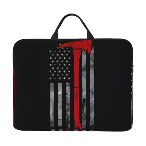 Firefighter Axe Red Line Flag 14in Laptop Case Sleeve Bag - Carrying Business Travels, Office – Features Shoulder Messenger, Briefcase