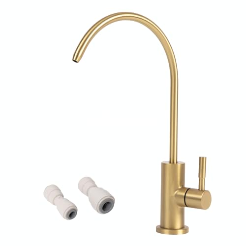 Allkorma Filtered Water Faucet, RO Drinking Water Faucet for Reverse Osmosis, Goose Neck Spouts, Lead-Free, Non-Air Gap, Stainless Steel, Brushed Gold