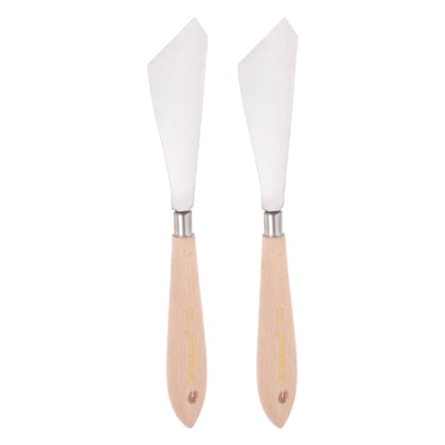 sourcing map 2pcs No.20 Painting Palette Knives Stainless Steel Slant Spatula Pallet Knife with Beech Wood Handle for Oil Acrylic Paint Canvas Mixing Spreading