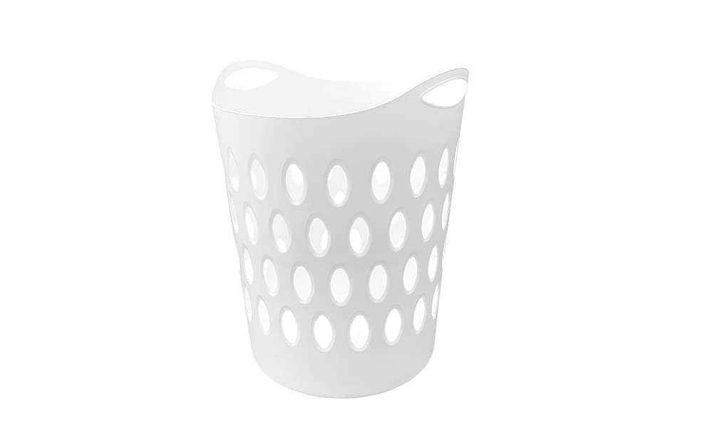 Optimal Products White Plastic Laundry 50L Basket Home Clothes Washing Large Flexible Basket Tall Uk (White)