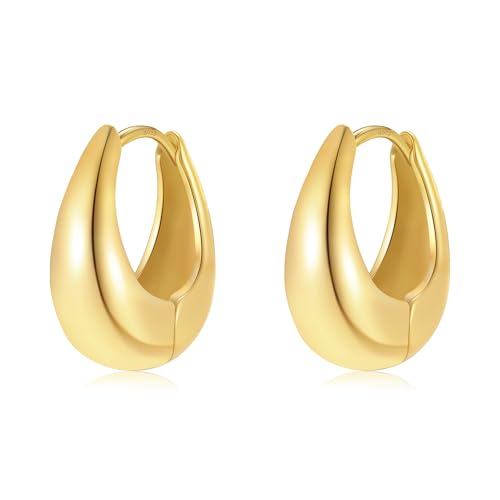 STAYLOVE Small Chunky Gold Hoops Teardrop Huggie Earrings Hypoallergenic 14k Gold Plated Oval Thick Hoop Earrings for Women