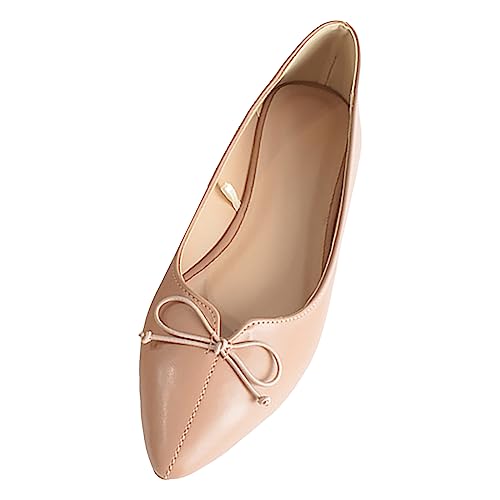 Flats for Women Dressy 2025 Pointed Toe Slip On Ballet Flat Shoes Comfortable Leather Bowknot Work Flats Low Top Lightweight Womens Dress Shoes for Dance Wedding Party Office Casual
