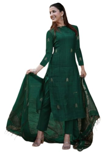 Image of GoSriKi Viscose Printed Straight Kurta with Pant and Dupatta for Women | Viscose Cream | 3 /4 Sleeve | High Neck | Ethnic Wear Casual Wear