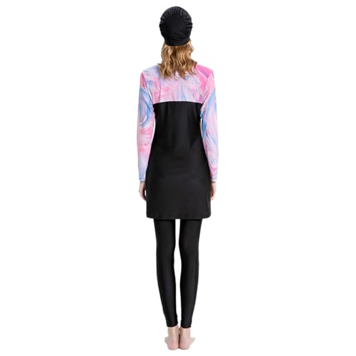 Women's Muslim Swimwear Long Sleeve Burkini Full Cover Swimsuit Hijab Rash Guard, 3pcs Set4