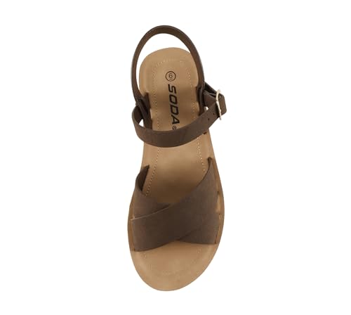 Image of Soda CHESTER ~ Women Flat Sandals Flatform Ankle Buckle Criss Cross Band Straps Sandals Shoes (Gold Raffia, 5.5)