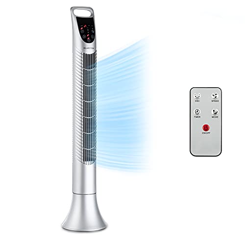KLARSTEIN Mount Everest - Ventilador de columna, Oscilación 80 °, Temporizador, Pantalla táctil, Mando a distancia, Diseño de torre con pedestal, Caudal de aire: 341,4 m³/h, 40 W, Plateado