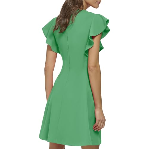 Image of DKNY Women's Flutter Sleeve Scuba Crepe Jewel Neck Dress