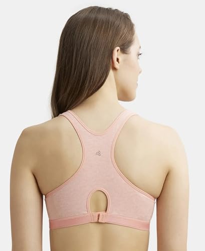 Image of Jockey 1378 Women Wirefree Padded Super Combed Cotton Elastane Stretch Full Coverage Racerback Active Bra with StayFresh and Moisture Move Treatment