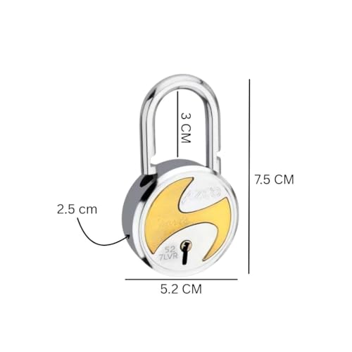 Image of Azco Round Locks Small Size 50mm 8 Keys Padlock | 7 Levers Double Locking | Strong Hardened Shackle | Lock and Key for Home Door Shutter Shop Office Main Gate Pack of 1