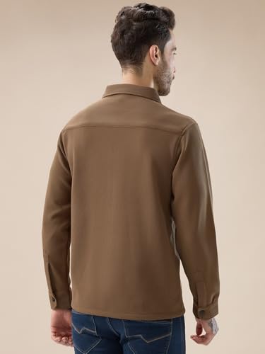 Image of Status Quo Men's Solid Textured Regular Fit Shacket with Zipper Clouser | 100% Polyester