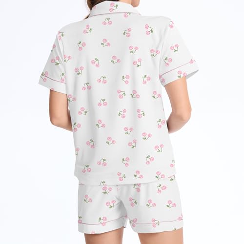 Image of Ammiko Womens Pajamas Set Y2k Loungewear Pajama Button Down Top and Shorts Monkey Beach Short Sleeve Sleepwear Preppy